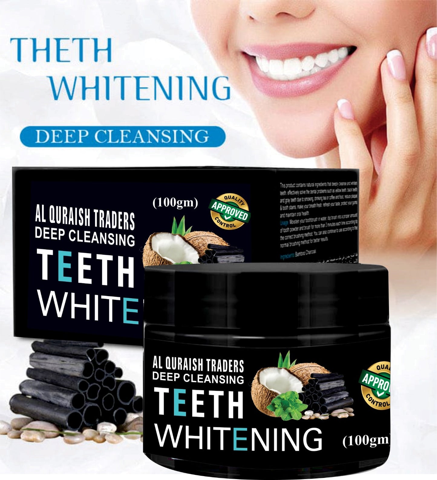 100% Natural Activated Carbon Strong Formula Dental Whitening Black Cleaning Powder